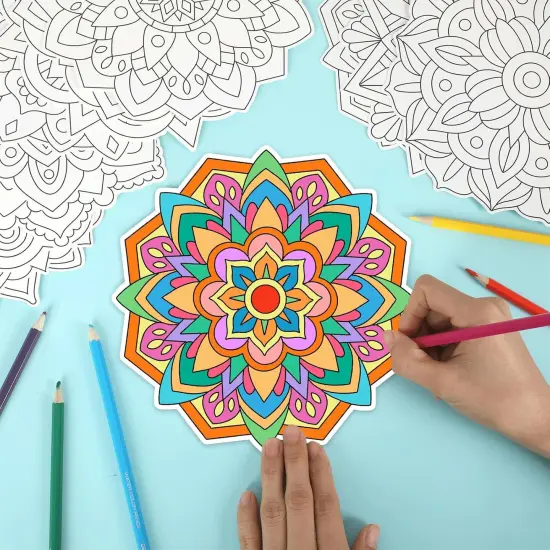 48 Pcs Summer Mandala Coloring Cutouts Set DIY Your Own Mandala Cards Mandala Painting Poster Stress Relieving Activity Crafts Art {4}
