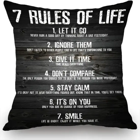 7 Rules of Life Motivational Quotes Throw Pillow Case Cushion Cover Cotton Linen 18x18 Inches for Sofa Couch {1}