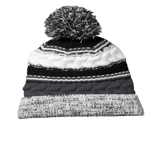 Sport-Tek&reg; Pom Pom Team Beanie IronGy/Blk/Wht {1}