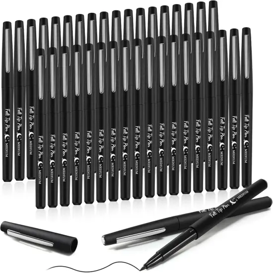 36 Pcs Felt Tip Pens 0.7mm Medium Point Colored Felt Tip Pens for Journaling Planner Writing Note-taking Art Office and School Supplies(Black) {1}
