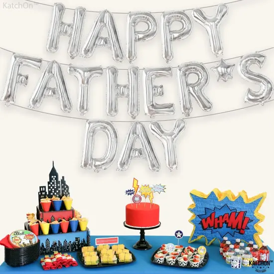 Happy Fathers Day Balloons - 16 Inch | Silver Fathers Day Decorations for Party, Happy Fathers Day Banner | Fathers Day Party Decorations | Happy Fathers Day Sign, Happy Fathers Day Backdrop {4}
