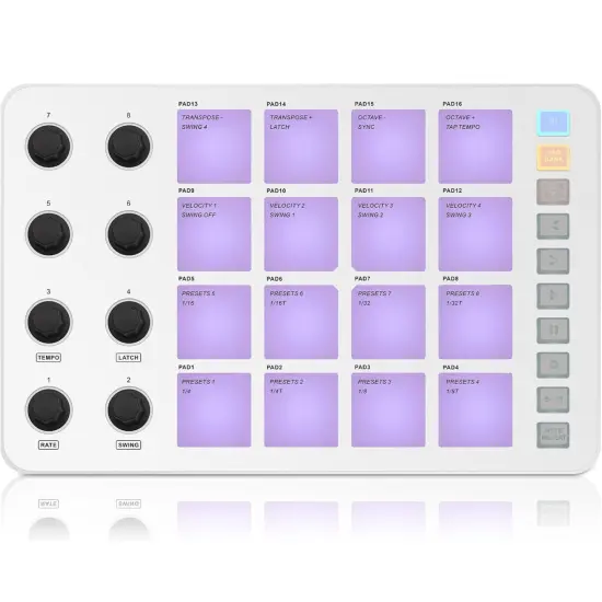 M-Wave Midi Controller &ndash; Bluetooth USB Pad &ndash; 16 Drum Pads, 8 Knobs, Rechargeable, DAW Compatible {1}