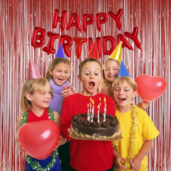 2 Pack Red Tinsel Foil Fringe Curtains Backdrop, Sparkle Tinsel Backdrop Curtains for Birthday Party Decorations {4}