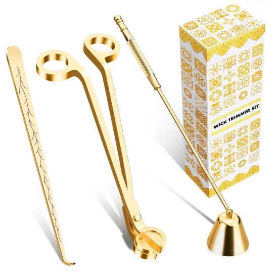 calary Candle Wick Trimmer, Candle Snuffer and Wick Dipper & Candle Accessory Set, 3 in 1 Candle Care Kit for Candle Lover (Gold) {1}