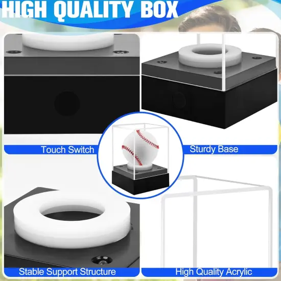 Baseball Display Case with LED Light & UV Protection &ndash; High Transparency Acrylic Cube Holder for Balls, Pool Balls, Tennis Balls, Golf Balls,Cards, Memorabilia Gifts {2}