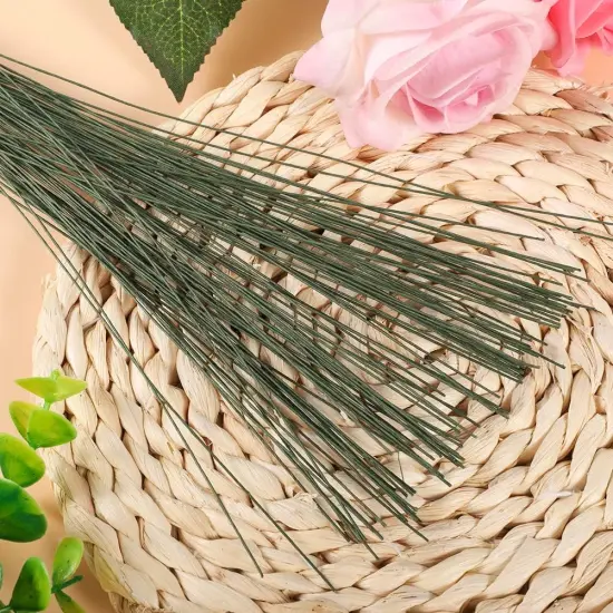 Floral Wire 26 Gauge, 100 Pcs Green Florist Flower Wire Stems for Crafts, Bouquet Stem Wrapping, Wreath Making, Flower Arrangement Supplies (14 Inch) {4}