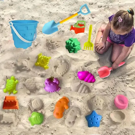 Summer Beach Sand Toy Set for Kids, 15PCS Sand Toys with Beach Bucket, Watering Can, Big Shovel, Rake, Sea Animal Molds Sand Castle Building Kit for Boys, Girls, Toddlers {5}