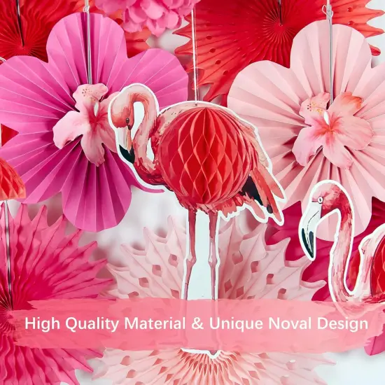 Summer Flamingo Party Decorations Pink Hanging Paper Fans for Tropical Party Decorations Flamingo Flowers Garland Party Kit for Summer Hawaiian Luau Tiki Tropical Jungle Themed Party Decorations {3}