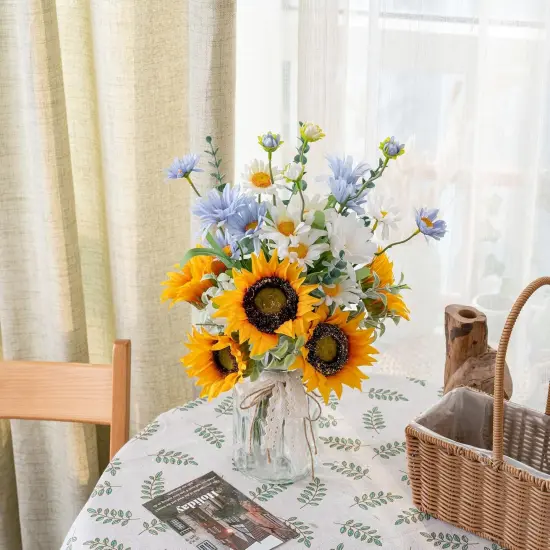 Summer Faux Flowers with Vase, Artificial Silk Sunflower in Vase Centerpiece Coffee Table Decor, Fake Plant Daisy Flower Arrangement for Fall Decorations Indoor Home Office Living Room Farmhouse {3}