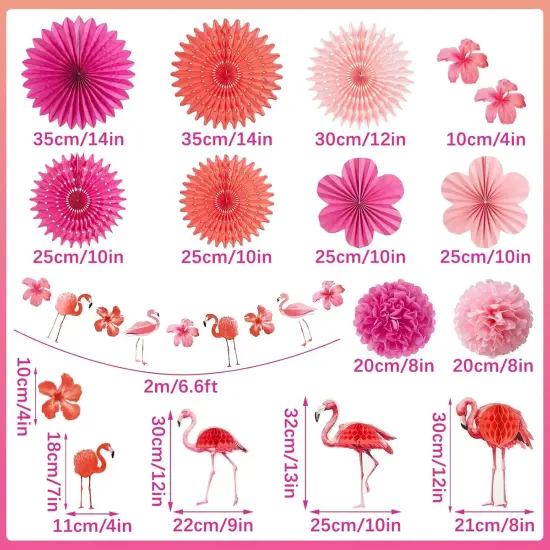Summer Flamingo Party Decorations Pink Hanging Paper Fans for Tropical Party Decorations Flamingo Flowers Garland Party Kit for Summer Hawaiian Luau Tiki Tropical Jungle Themed Party Decorations {2}