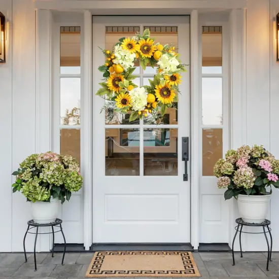 Sunflower Wreath with Hydrangeas, Lemons, Big Berry,Summer Wreath for Front Door, Unique Housewarming Gift,mother'day Gift,Farmhouse Porch Decor, Wall Decor-22IN {4}