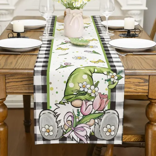 Tulip Gnome Table Runner 13x72 Inch Seasonal Spring Summer Green Plants Kitchen Dinning Table Decoration for Indoor Outdoor Birthday Home Party Decor {2}