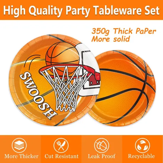 178 Pcs Basketball Theme Birthday Party Decorations Basketball Party Supplies Set Include Plates, Napkin, Cup, Fork, Knives, Spoon, Tablecloth, Banner for Kids and Adults, Serves 24 Guests {4}