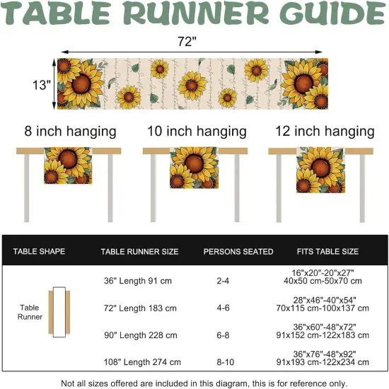 Spring Summer Sunflower Table Runner, Fall Autumn Floral Flower Kitchen Dining Table Decoration, Seasonal Burlap Indoor Outdoor Home Decor Party Supply 13 x 72 Inches {3}