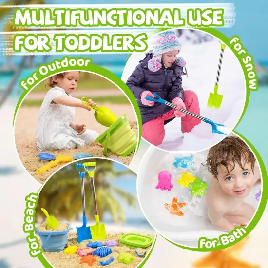 Summer Beach Sand Toys Set Includes Collapsible Buckets 2 Big Size Sand Shovels, Rake, Animal Sand Molds Toys with Mesh Bag, Sandbox Kit for Kids Age 3+(22 PCS) {4}
