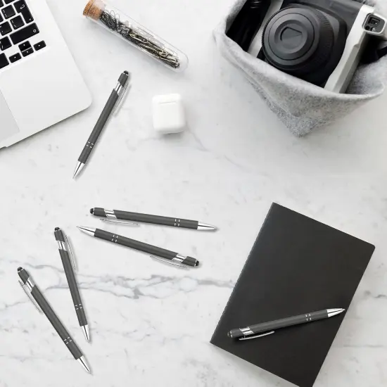 12 Pieces 2 in 1 Stylus Metal Ballpoint Pen with Stylus Tip, 1.0 mm Black Ink Ballpoint Pen for Touch Screens(Gray and Silver) {5}