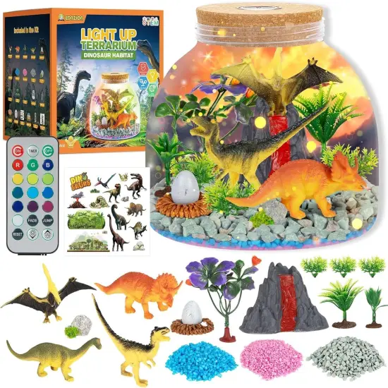 Light Up Terrarium Kit for Kids — Build a Prehistoric Dinosaur Habitat | Dinosaur Toys for Kids, Science Kits, Arts and Crafts for Kids, Boys Toys Ages 4+, Kids Gifts {1}