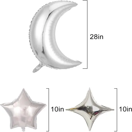 28Pcs Silver Moon Star Shape Foil Balloons with 24Pcs Silver Star Balloons and 4Pcs Large Moon Foil Balloons for Baby Shower Wedding Decors Anniversary Birthday Decorations Party Decoration {3}