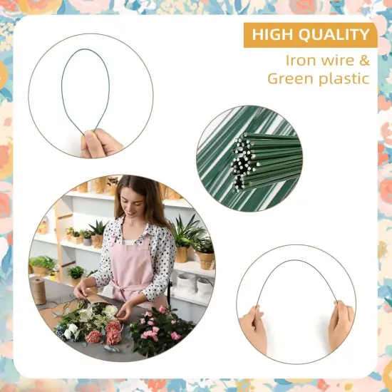 50 Pieces Floral Wire Stems Flower Wire Stem Dark Green Floral Stem Wire for Crafts Making DIY Bouquet Flower Arrangements Wire Stem Supplies Florist Floral Wire Stem Flower Paper Wrapped Wire (Green) {2}