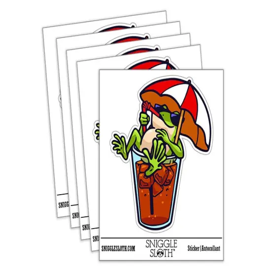 Water Bottle Sticker Set Vacation Frog Sitting In Drink Under Umbrella Cute Waterproof Vinyl Stickers Pack Decal, Skateboard, Laptop, Car, Window, Bumper - 5 Pack {2}