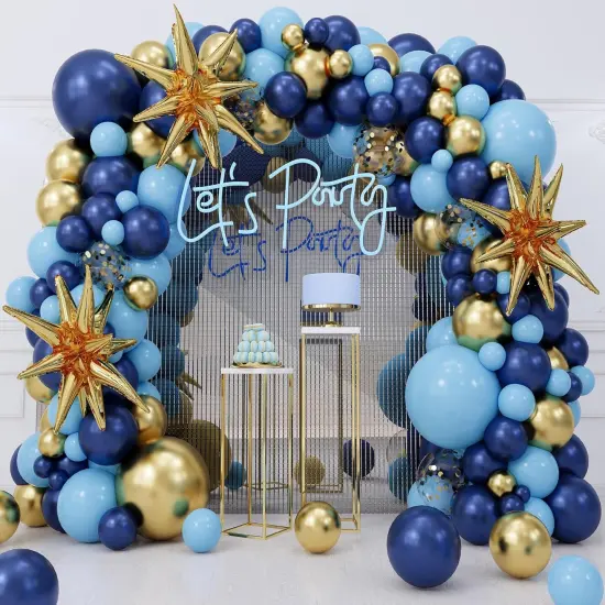Blue Balloons Garland Arch Kit,142PCS Dark Blue Light Blue Gold Confetti Latex Metal Balloons Aluminum Foil Balloons {1}