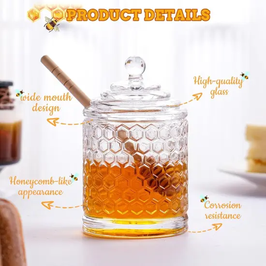 9oz Honey Pot with Dipper Small Honey Jar with Dipper Cut Honey Combs Containers Clear Glass Honey Jar with Hive Shape Lid {3}