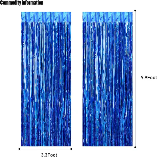 2 Pack 3.3x8.2 Feet Dark Blue Foil Fringe Backdrop Curtains, Tinsel Streamers for Ocean Birthday Party Decorations, Graduation, Halloween, Under The Sea, Disco Party {3}