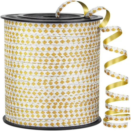 Square Pattern Glitter Curling Ribbon, 1/5" Wide x 500 Yards Christmas Curling Ribbons for Gift Wrapping, Party Decoration, Balloon String, Crafting, Balloon Ribbons for Florist Flower (1 Roll) {1}