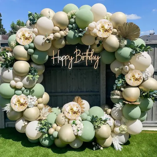 Sage Green Balloons Arch Kit, Green And Gold Balloons White Sand Olive Confetti Balloons Arch for Birthday Baby Shower Bridal Shower Engagement Baptism Wild One Party Decorations {4}