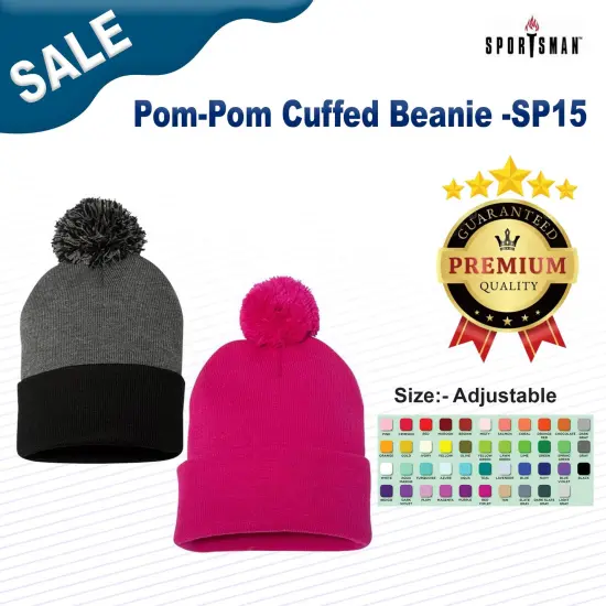 Sportsman&reg; Pom Pom Cuffed Beanie Red {2}
