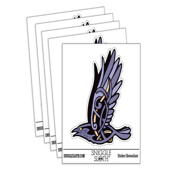 Water Bottle Sticker Set Norse Viking Rune Raven Crow Flying Bird Cute Waterproof Vinyl Stickers Pack Decal, Skateboard, Laptop, Car, Window, Bumper - 5 Pack {2}