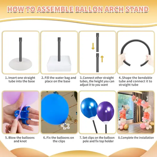 Balloon Arch Kit With Free Bending Shape Frame and Base Floor Stand for Wedding, Baby Shower, Graduation Decoration - Half Arch Balloon Garland {5}