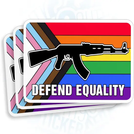 (3Pcs) Defend Equality Sticker LGBT LGBTQ+ Rainbow Pride Stickers 2" Guns Pride Month Trans Gay Waterproof Die-Cut Vinyl Sticker for Laptop Water Bottle Phone Car Gifts for Her Him Friends 2 Inches {1}