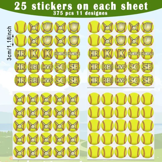 375 Pcs Softball Helmet Decals Award Self Adhesive Baseball Helmet Stickers Softball Baseball Decals Accessories for Girls Boys Women Men {3}