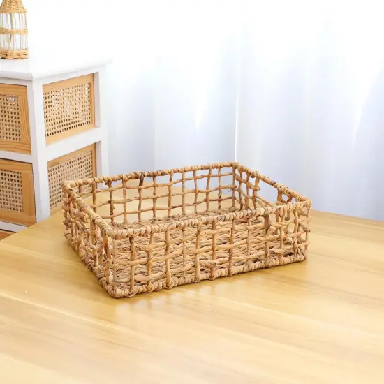 Summer Storage Basket Wicker Baskets for Organizing Hollow Woven Basket with Built-in Handles for Shelves/Pantry 16" x 12" x 5.5" Natural {5}