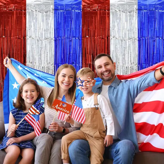 Curtain Backdrop - Thicken 2 Pack 3.2 x 8.2 FT - Red White and Blue Streamers Decorations for America Patriotic, 4th of July, Labor Day, Veterans Day Party {3}