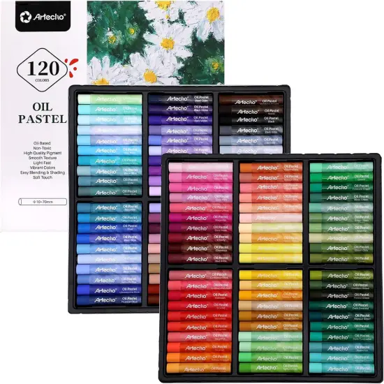 Oil Pastels Set of 120 Colors, Including 6 Neon Colors, Soft Oil Pastels for Art Painting, Drawing, Blending, Art Supplies for Artists, Beginners, Students, Teachers (10 x 70 mm) {1}