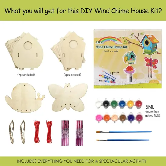 4 Pack Summer DIY Bird House Wind Chime Kits for Children to Build and Paint, Wooden Arts and Crafts for Kids Girls Boys Toddlers Ages 8-12 4-6 6-8 {3}