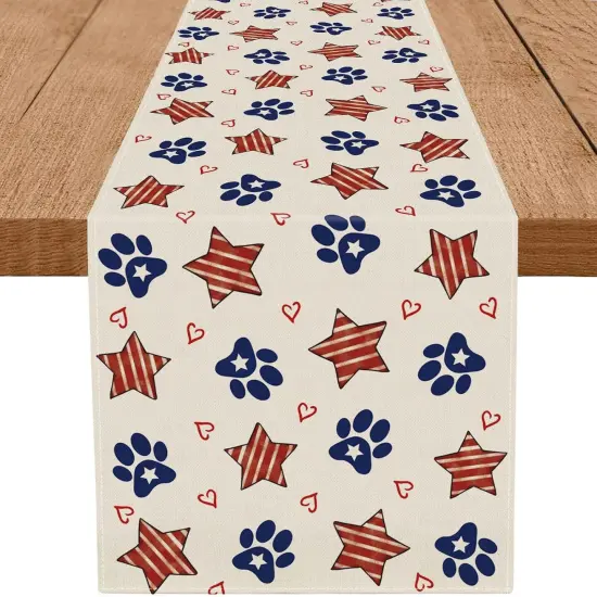 4th of July Table Runner Dog Paw Stars Heart Memorial Day Independence Day Patriotic Decorations Kitchen Dining Table Home Decor {1}
