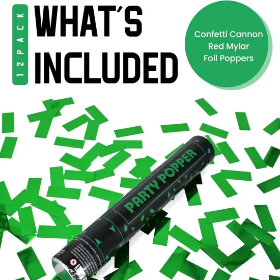 Party Poppers Confetti Cannon 12 Pack Green Confetti Popper Cannons 12Inch Mylar Confetti Shooters Green Confetti Party Cannons Bulk for Wedding Birthday Graduation Baby Shower Party Celebrations {2}