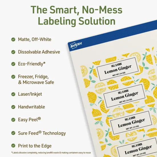 Avery Dissolvable Labels, 1.25" x 3.75" Rectangle {8}