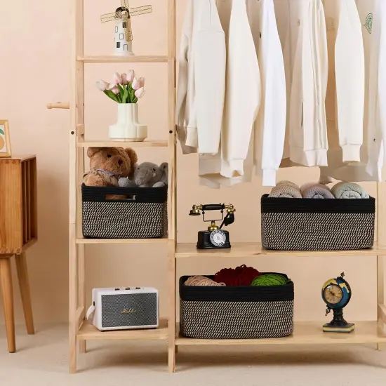 Summer Storage Baskets for Shelves, Closet Organizers Bins for Clothes Blanket Towels, Baby Nursery, Toy Baskets Box, Woven Rope Baskets, 17 x 13 x 7.5&rdquo;, 2 Packs Woven Brown {2}