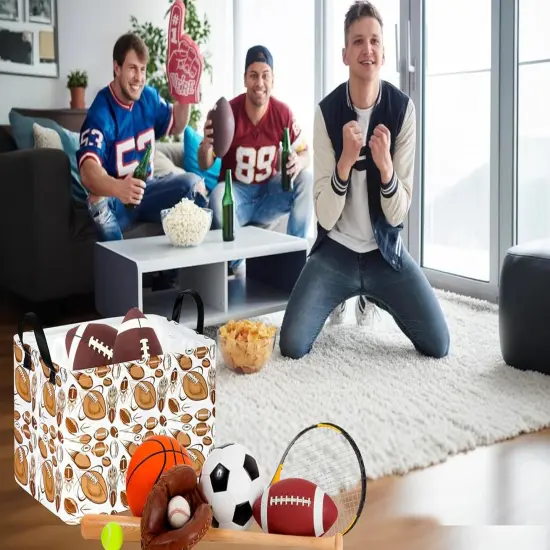 Summer Storage Basket Fabric Material Organization Basket Toy Box Nursery Hamper for Clothes Toys Gift Basket With Handles (Rec-White Ball) {2}