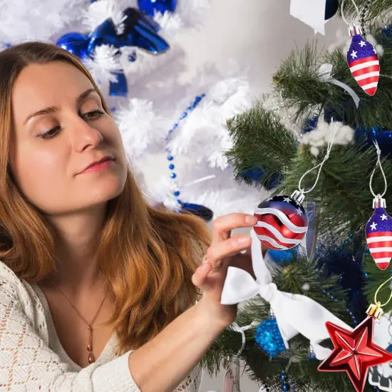 12 Pcs Patriotic Ornaments Hanging Balls- 4th of July Independence Day Tree Ornaments- Red White Blue Stars Balls {2}