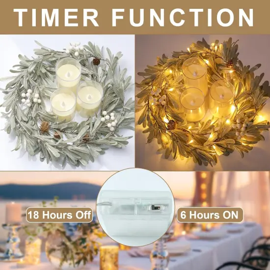 Olive Garland with Lights Battery Operated with Timer 6FT Vine Lights Prelit Garland Artificial Green Garland for Mantle Fireplace Garland for Table Spring Holiday Christmas Wedding Decoration {5}