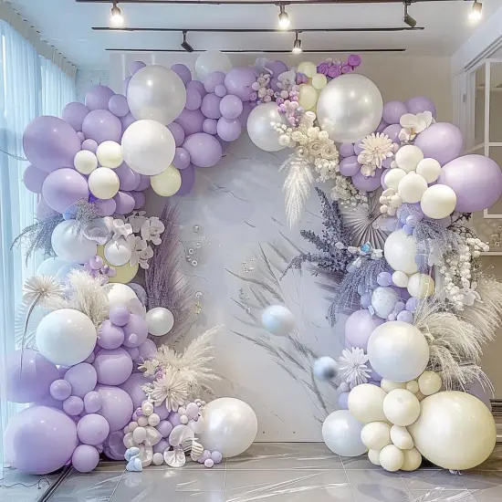 Pastel Purple White Balloon Garland - Double Stuffed Lavender Light Purple Cream Balloon Arch Kit Pearl Lilac White Ivory Color {4}