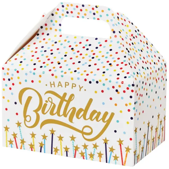Pack/6: Happy Birthday Stars Party Favor Gable Box - 6 x 3-3/4 x 3-1/2" {1}