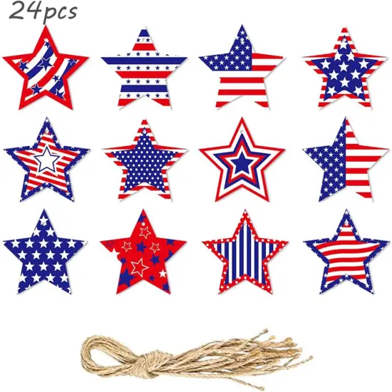 24 Pcs Independence Day Hanging Ornaments Red White Blue Star Ornament {2}