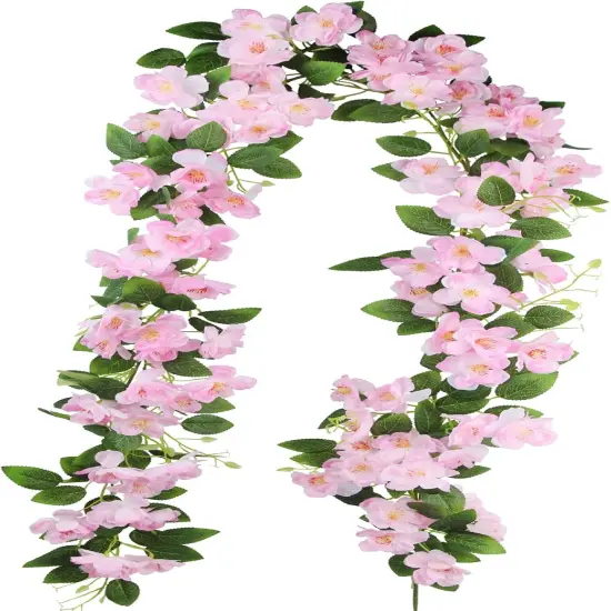 Artificial Cherry Blossom Flower Vine Hanging Pink Cherry Blossom Flower Silk Garland Hanging Vines Faux Flowers for Outdoors Spring Wedding Party Home Table Centerpiece Arrangement Decor {1}