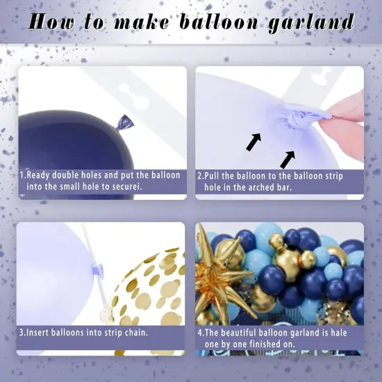 Blue Balloons Garland Arch Kit,142PCS Dark Blue Light Blue Gold Confetti Latex Metal Balloons Aluminum Foil Balloons {2}